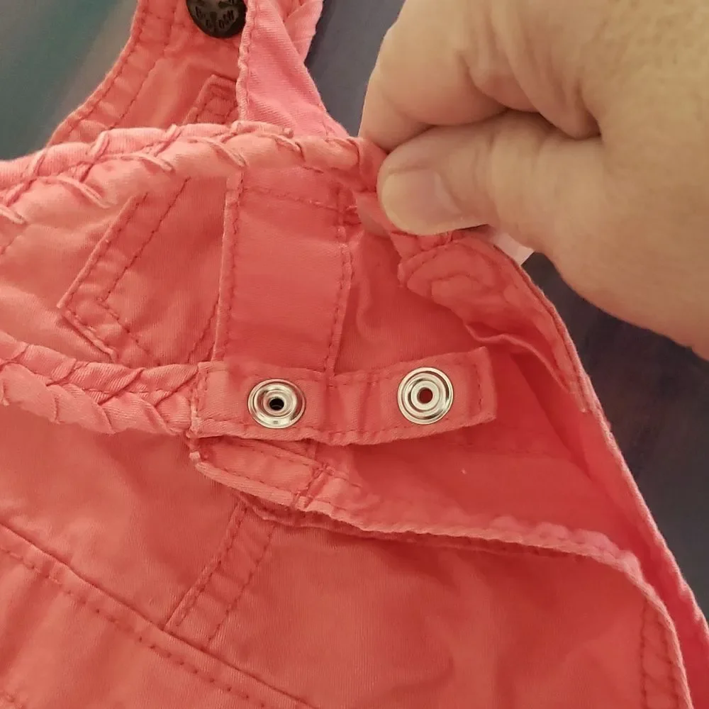 Oshkosh B'gosh Coral Overalls - Embroidered Floral Accents Braided Straps Sz 18M